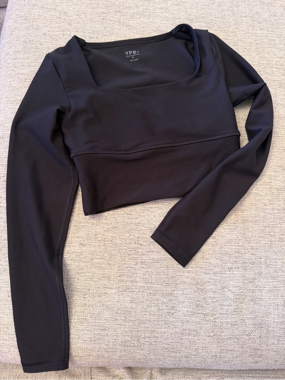 YPB Black Long-Sleeve Square Crop Top